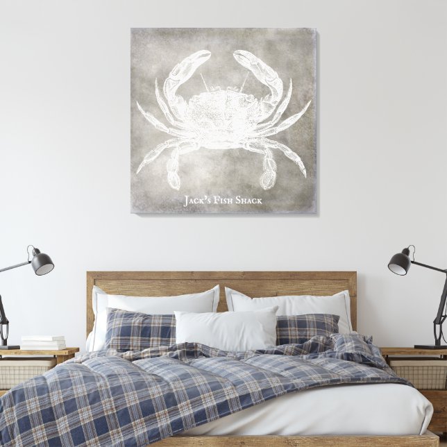 Personlig Crab Watercolor Neutralt Coastal Canvastryck (Insitu (sovrum))