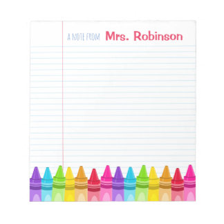 Personlig Crayon Colorful Teacher's Anteckningsblo Anteckningsblock