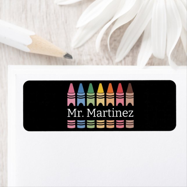 Personlig Crayon Teacher Namn Cute Back School Returadress Etikett (Insitu)