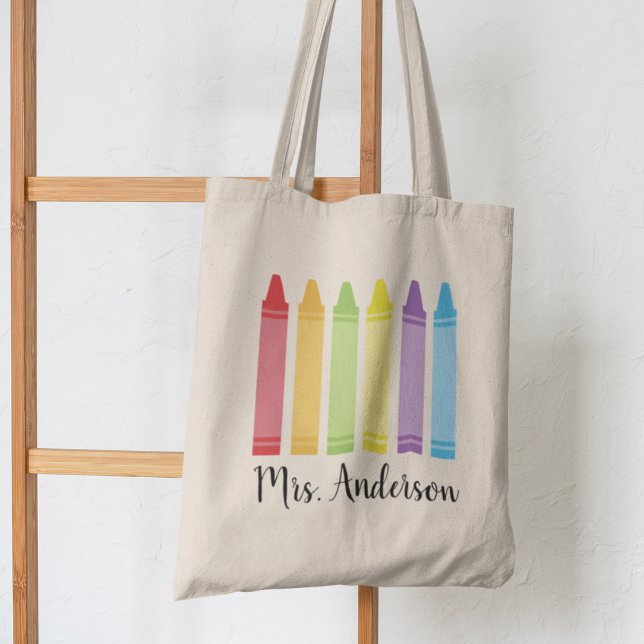 Personlig Crayon Teacher Tote Bag Teacher Gift Tygkasse (Skapare uppladdad)