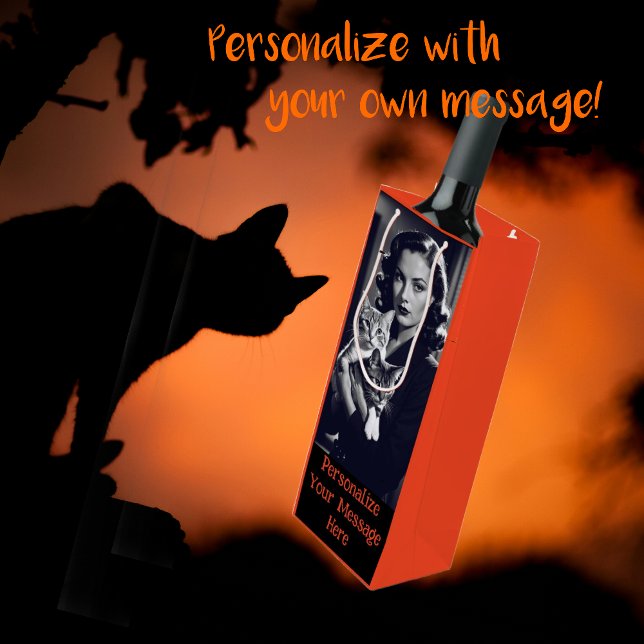 Personlig Crazy Cat Dam Halloween (Personalize this fun cat lady wine bag!)