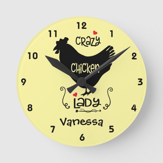 Personlig Crazy Chicken Dam Square eller Rund Klocka (Framsida)