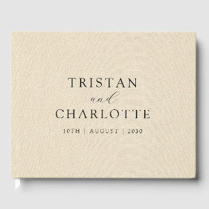 Personlig Cream Faux Linen Typography Gästböcker
