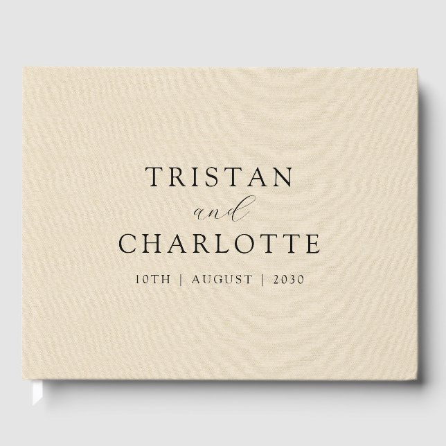 Personlig Cream Faux Linen Typography Gästböcker (Framsida)