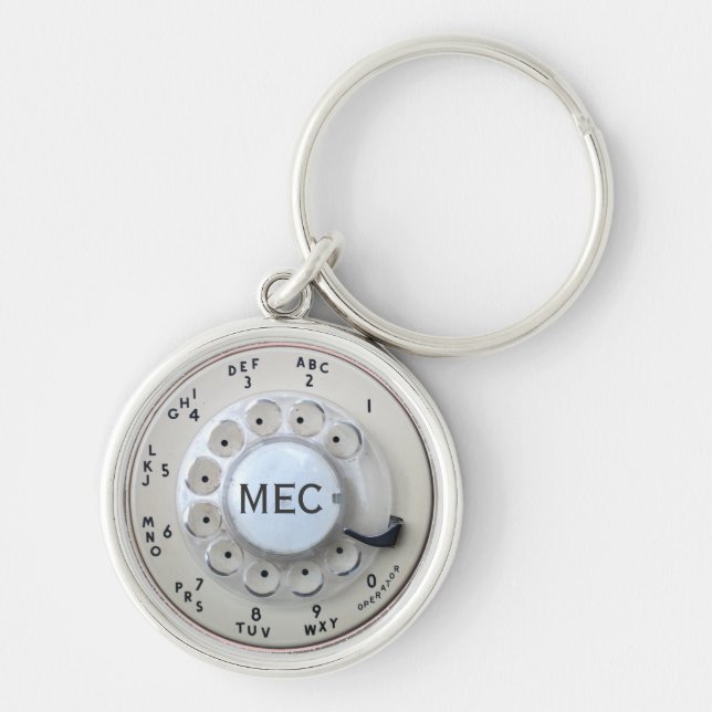 Personlig Cream - roterande Mobil uppringning Rund Silverfärgad Nyckelring (Framsidan)