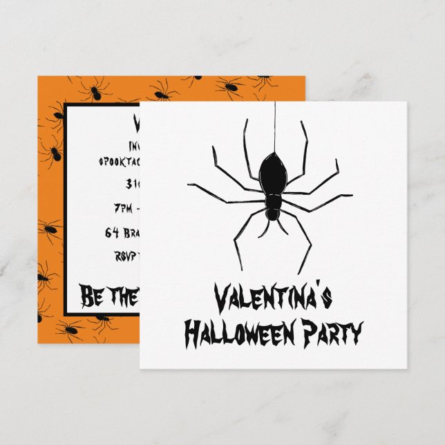 Personlig Creepy Spiders Halloween-inbjudan Inbjudningar (Fram/baksida)