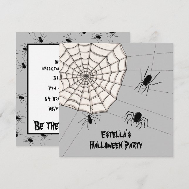 Personlig Creepy Spiders Halloween-inbjudan Inbjudningar (Fram/baksida)