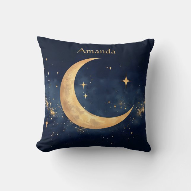 Personlig Crescent Måne och Stars Night Himmel Kudde (Framsida)