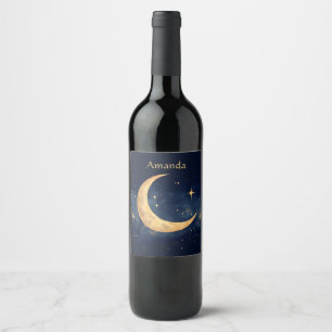 Personlig Crescent Måne och Stars Night Himmel Vinflaska Etikett