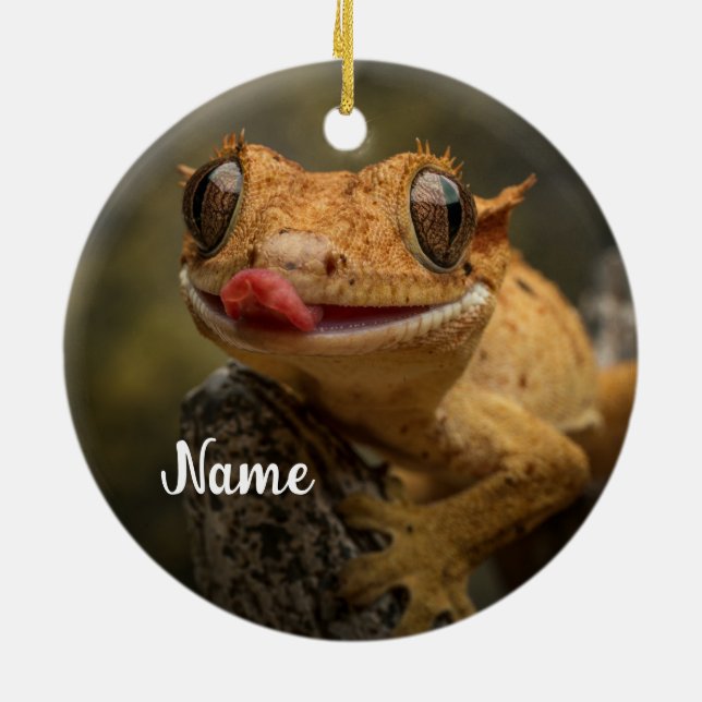 Personlig Crested Gecko Lizard Julgransprydnad Keramik (Baksidan)