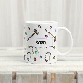 Personlig Croquet Mallets Hand-Illustrated Boho Kaffemugg