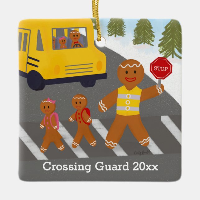 Personlig Crossing Guard Buss-chaufför, jul Julgransprydnad Keramik (Framsida)