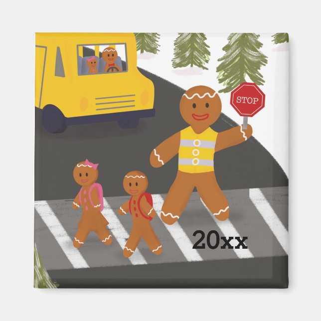 Personlig Crossing Guard School Buss Magnet (Framsidan)