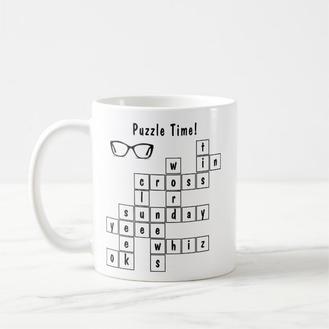 Personlig Crossword Puzzle Black and White Kaffemugg (Vänster)