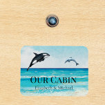 Personlig Cruise Door Watercolor Whale Dolphin Magnet<br><div class="desc">Den här designen kan vara personlig i det område som tillhandahålls genom att ändra fotot och/eller text. Du kan också anpassa den genom att klicka på Anpassa den här mallen och sedan välja klicka för att anpassa ytterligare alternativ och ta bort eller ändra färg i bakgrunden, lägga till text, ändra...</div>