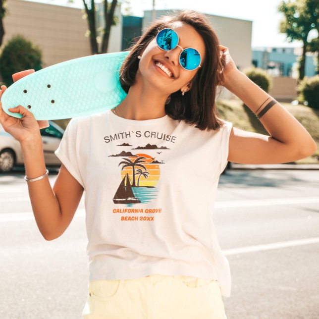 Personlig Cruise Frakt Family Resa Sunset Boat T Shirt (Skapare uppladdad)