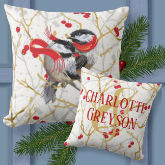 Personlig Cuddling Winter Chickadees Kudde