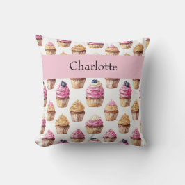 Personlig Cupcake Watercolor för Flickor Kudde