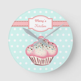 Personlig Cupkaka Kitchen Art Gift Rund Klocka