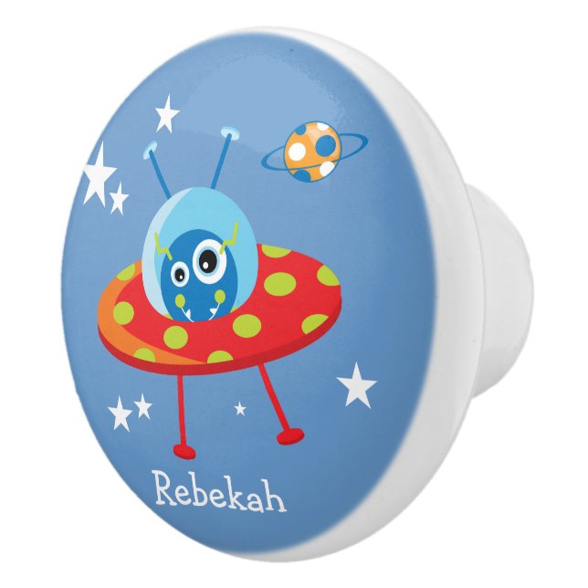 Personlig Cute Alien Spacesship Knopp (Höger)
