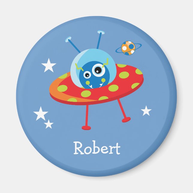 Personlig Cute Alien Spacesship Magnet (Framsidan)