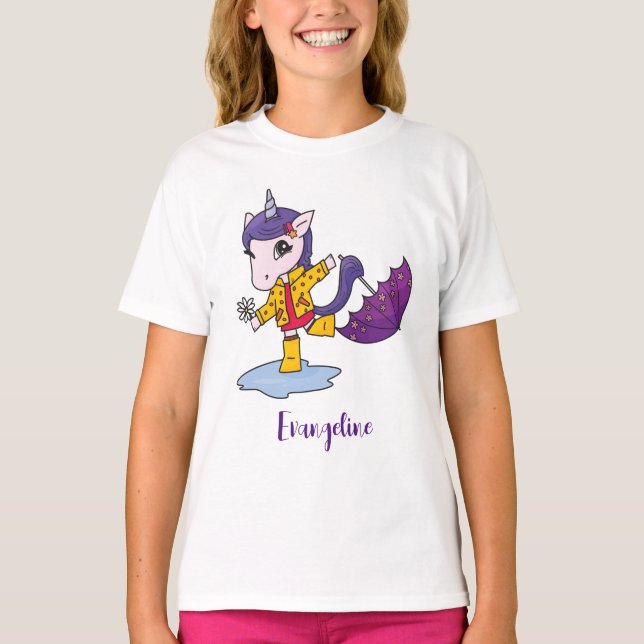 Personlig Cute and Simple Rosa Blommigt Unicorn T Shirt (Framsida)