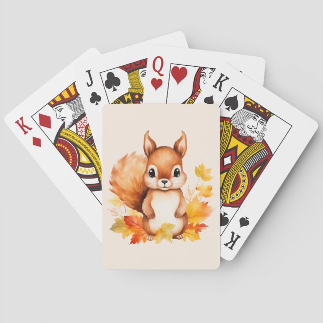 Personlig Cute Animal Squirrel Höst löv Casinokort (Baksidan)