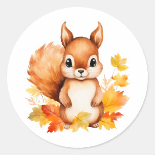 Personlig Cute Animal Squirrel Höst löv Runt Klistermärke