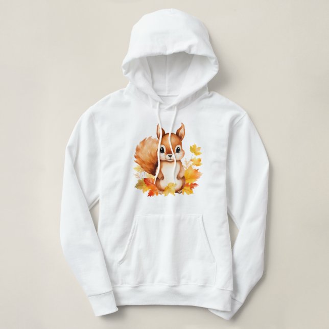 Personlig Cute Animal Squirrel Höst löv T Shirt (Design framsida)