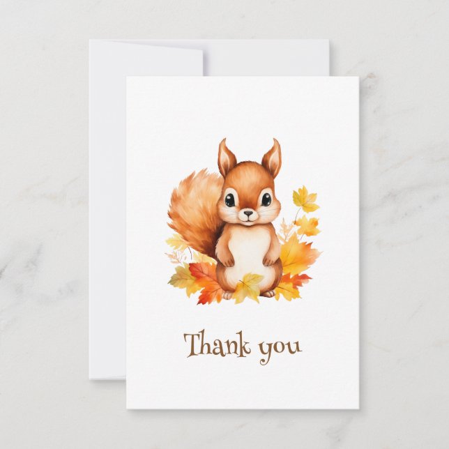 Personlig Cute Animal Squirrel Höst löv Tack Kort (Framsida)