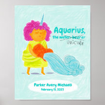 Personlig Cute Aquarius Unicorn Zodiac Poster