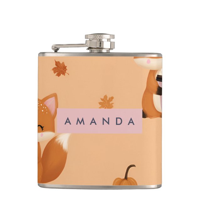 Personlig Cute Autumn Fox med kaffe Mönster Fickplunta (Framsidan)