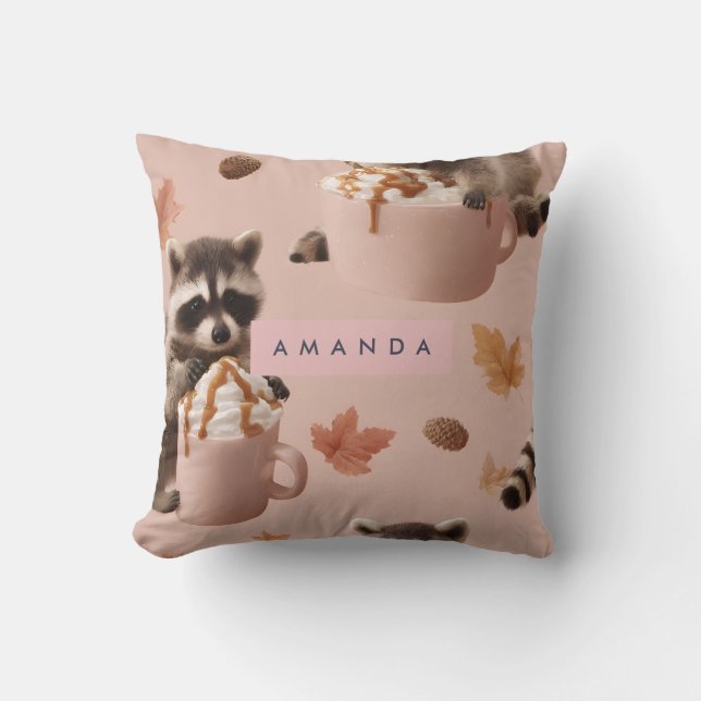Personlig Cute Autumn Raccoon Mönster Kudde (Framsida)