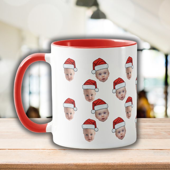 Personlig Cute Baby Ansikte 2 Foton Santa Hat Mugg (Skapare uppladdad)