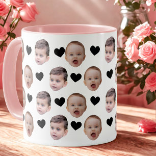 Personlig Cute Baby Ansikte 2 Photos Black Heart Mugg