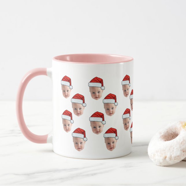 Personlig Cute Baby Ansikte Santa Hat jul Mugg (Med munk)