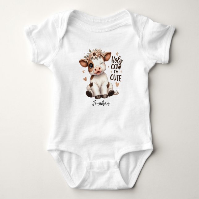 Personlig Cute Baby djur Heliga Cow One-Biet T Shirt (Framsida)