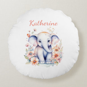 Personlig Cute Baby Elephant Nursery Room Rund Kudde