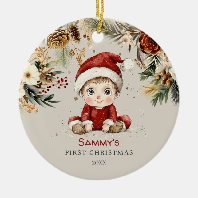 Personlig Cute Baby Första jul Julgransprydnad Keramik (Framsidan)