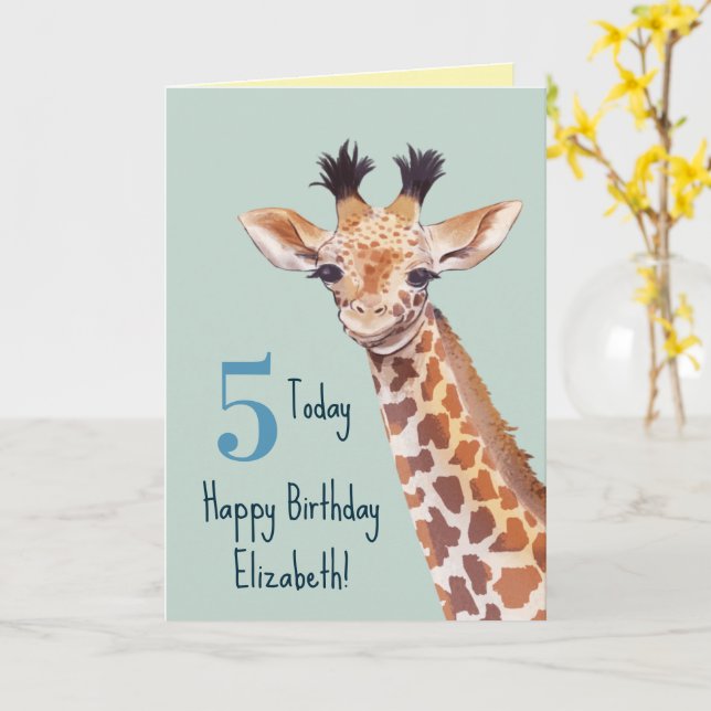 Personlig Cute Baby Giraffe Birthday Kort (Gul blomma)