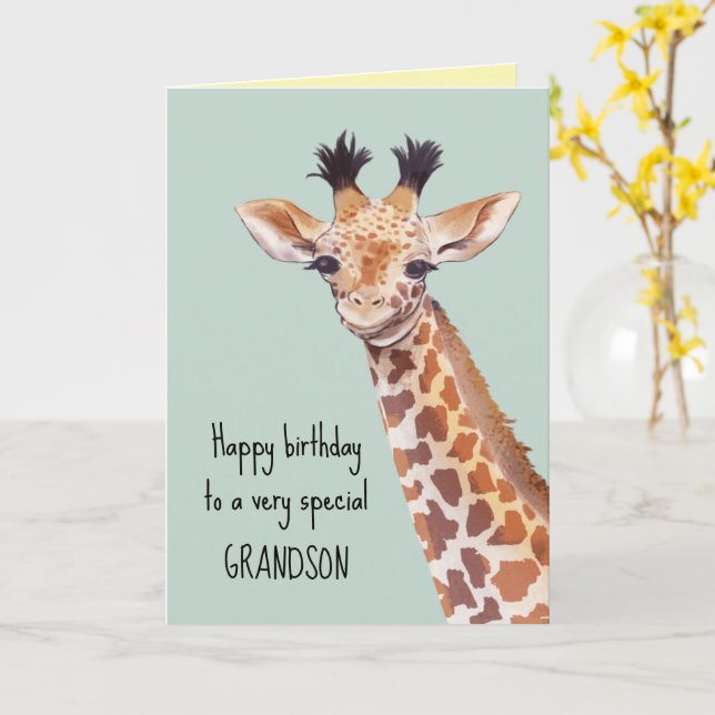 Personlig Cute Baby Giraffe Birthday Kort (Gul blomma)