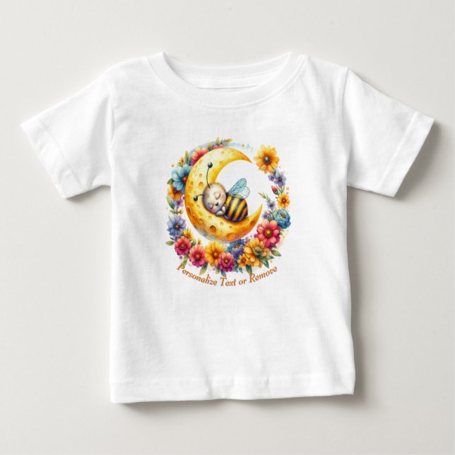 Personlig Cute Baby Humla Spipande vid Måne T Shirt (Framsida)