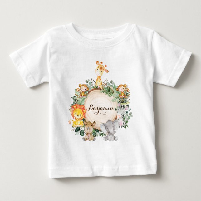 Personlig Cute Baby Jungle Safari Animals T Shirt (Framsida)
