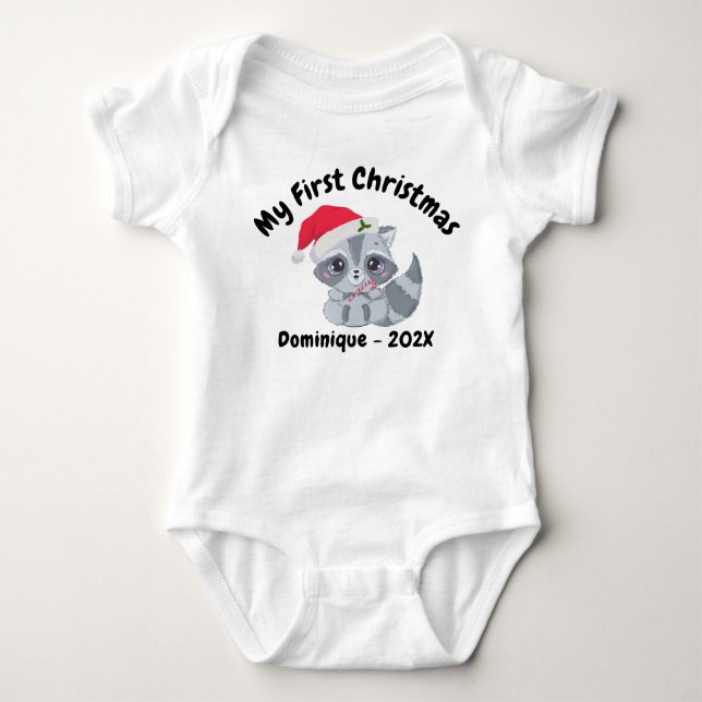 Personlig Cute Baby Raccoon Min första jul T Shirt (Framsida)