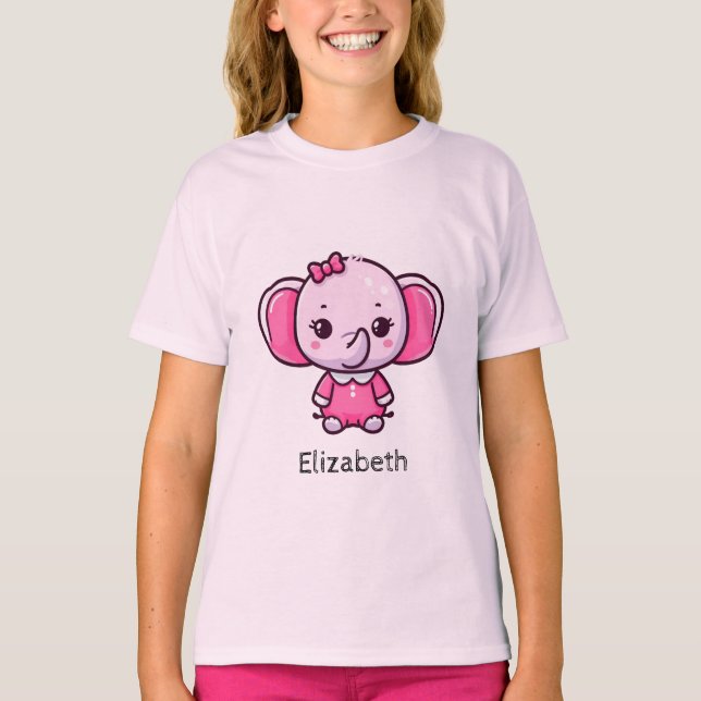 Personlig | Cute Baby Rosa Elephant T-Shirt (Framsida)