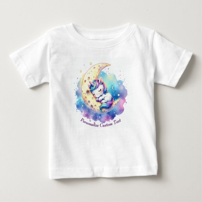 Personlig Cute Baby Unicorn Spipande vid Måne T Shirt (Framsida)