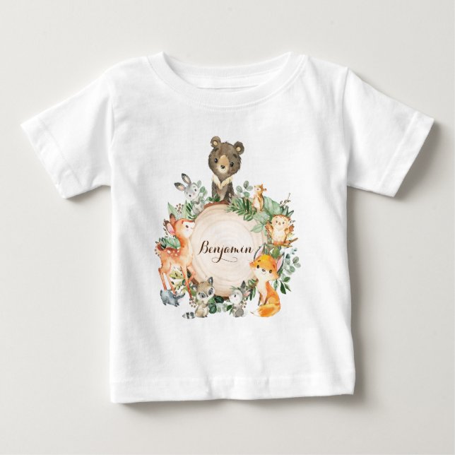 Personlig Cute Baby Woodland Forest Animals T Shirt (Framsida)