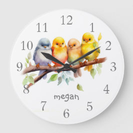 Personlig Cute Birds Stor Klocka