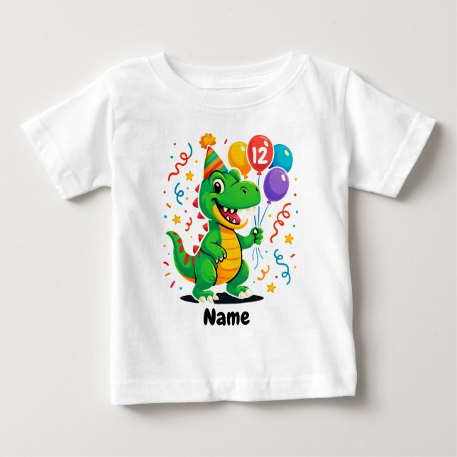 Personlig Cute Birthday Dino Kids T Shirt (Framsida)