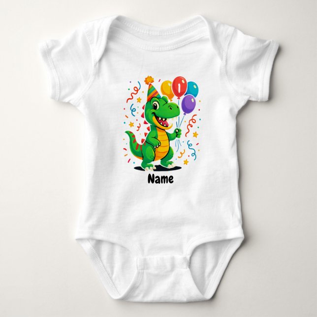 Personlig Cute Birthday Dino Kids T Shirt (Framsida)